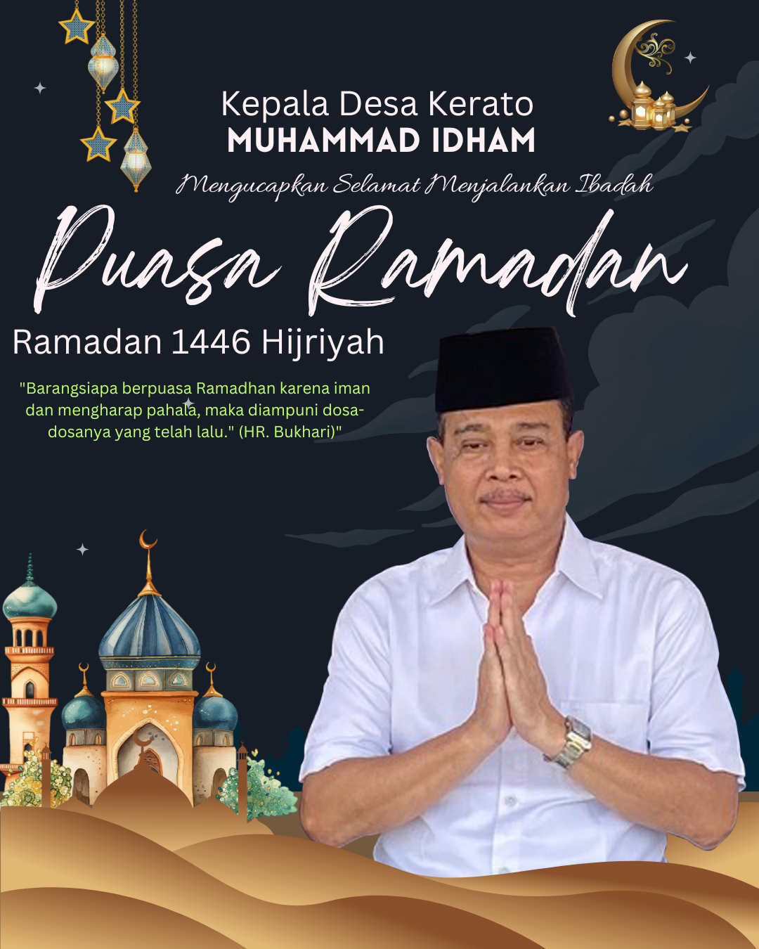 Biru Tua dan Putih Ilustrasi Selamat Menjalankan Ibadah Puasa Ramadan Instagram Post